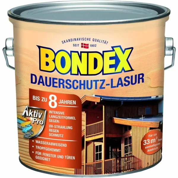 Bondex Dauerschutz Lasur 2,5 L, Teak Holzlasur Schutzlasur Holzschutz Aussen 3