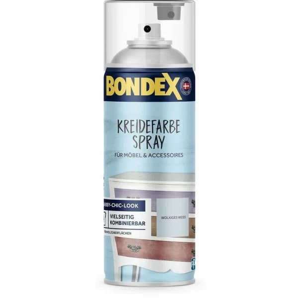 Bondex Kreidefarbe Spray Holzfarbe Holzlack Shabby Look Wolkig Weiß 0,4 L 1